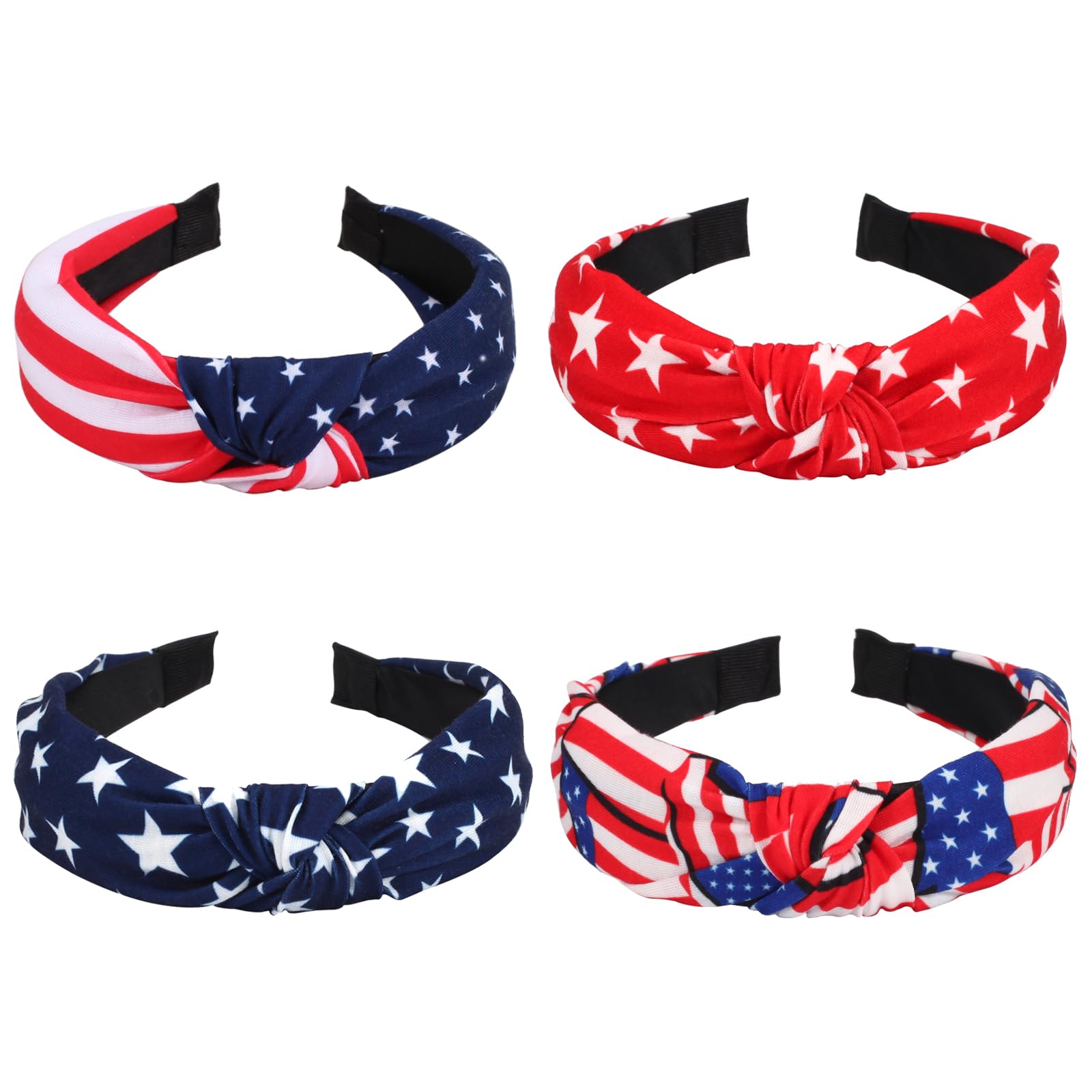 4 th of July Headbands for Women Girls American Wide Knottted Headband USA Blue Star Rhinestone Patriotic Headbands Crystal Jeweled Hairband Hair Accessories