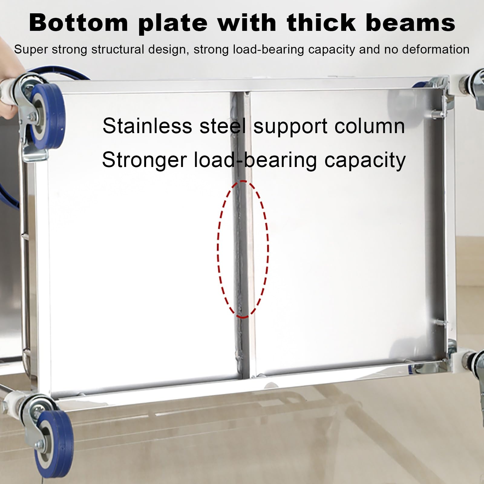 Metal Cart On Wheels,Food Cart,Stainless Steel Kitchen Cart,w/ 360° Swivel Wheels Lockable,Ergonomic Handle,Lab Rolling Cart,for Garage, Kitchen, Hotel, Office, Warehouse (Color : 3 Layer, Size : 80