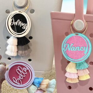 ubjva Personalized Bag Accessories Charm Custom Bag Tassel Charm Name Keychain Bag Charm for Beach Tote Backpack Diaper Bag