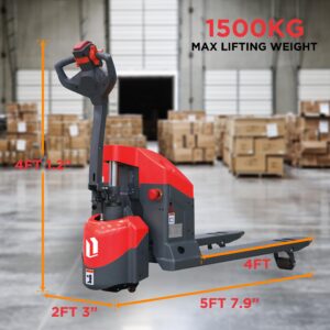 LINCONSON Full Electric Pallet Truck with Balance Wheels & 4.5 Inch (114mm) Max Lift (4 Feet x 27 Inches (Standard), 1500 KG (3300 lbs))