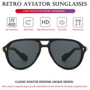 AIEYEZO Retro Aviator Sunglasses for Men Women Classic Military Pilot Sun Glasses 70s Vintage Shades (Black/Gold)