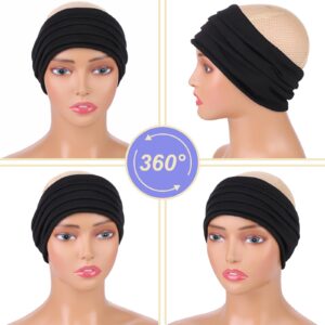 XTREND 6 Packs Wide Boho Headbands for Women Stretch Fashion Headband Extra Large Turban Headband for Yoga, Working Out, Travel or Running Black Hairband Girls Accessories (Black)