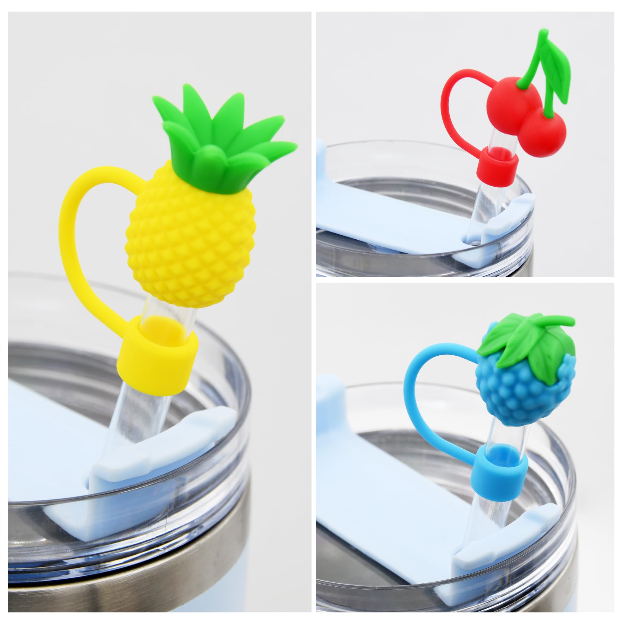 Meitesti Silicone Straw Cover for 10mm Straw Covers Cap for Stanley Cup Accessories, Cute Straw Topper for Tumblers Straw Cap Stopper for Reusable Straws Tip Lids (5pcs fruit straw cap)