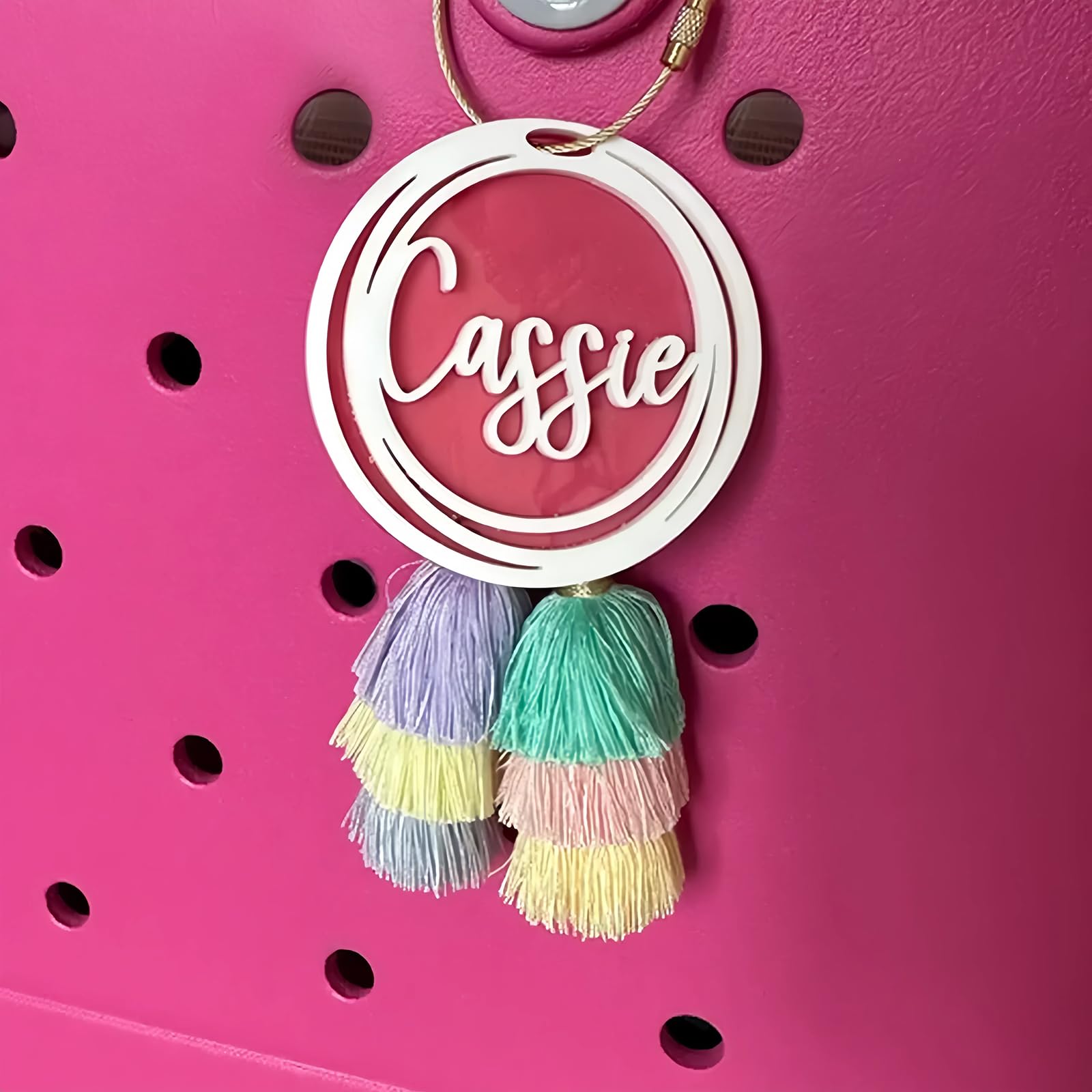 ubjva Personalized Bag Accessories Charm Custom Bag Tassel Charm Name Keychain Bag Charm for Beach Tote Backpack Diaper Bag