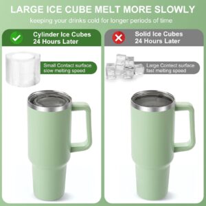 Ice Cube Tray for 20-40oz Tumbler Cup, 3pcs Large Silicone Cylinder Ice Cube Molds for Freezer, Ice Maker With Lid and Bin, Ice Drink, Juice, Whiskey, Chilling Cocktail, Tea, Coffee (Green)