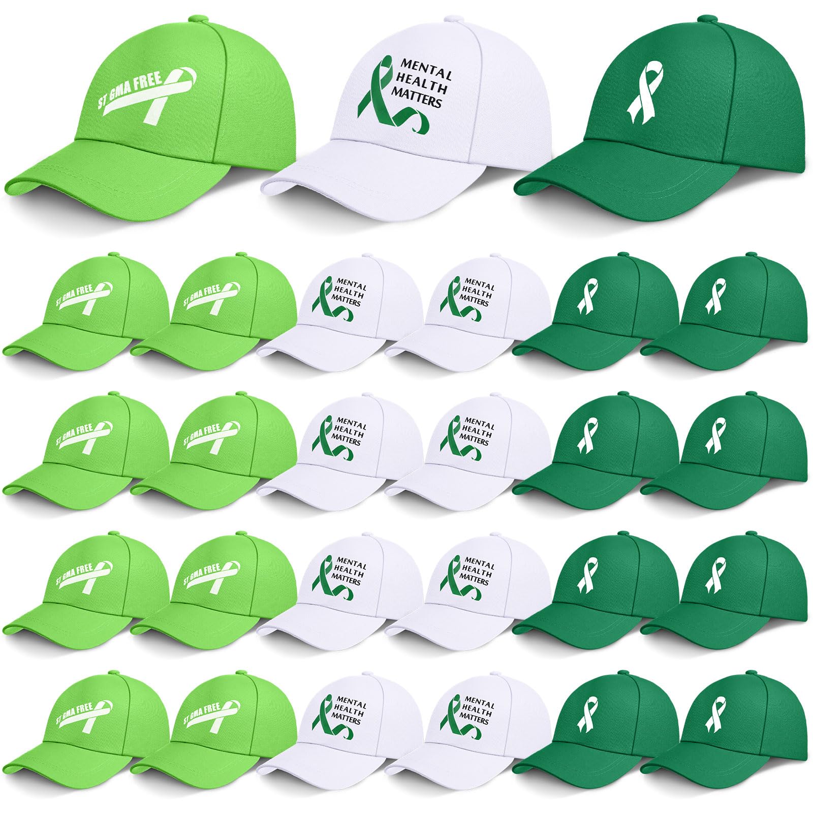 Croloose 24 Mental Health Awareness Baseball Cap Green Awareness Ribbon Trucker Hats for World Mental Health Day