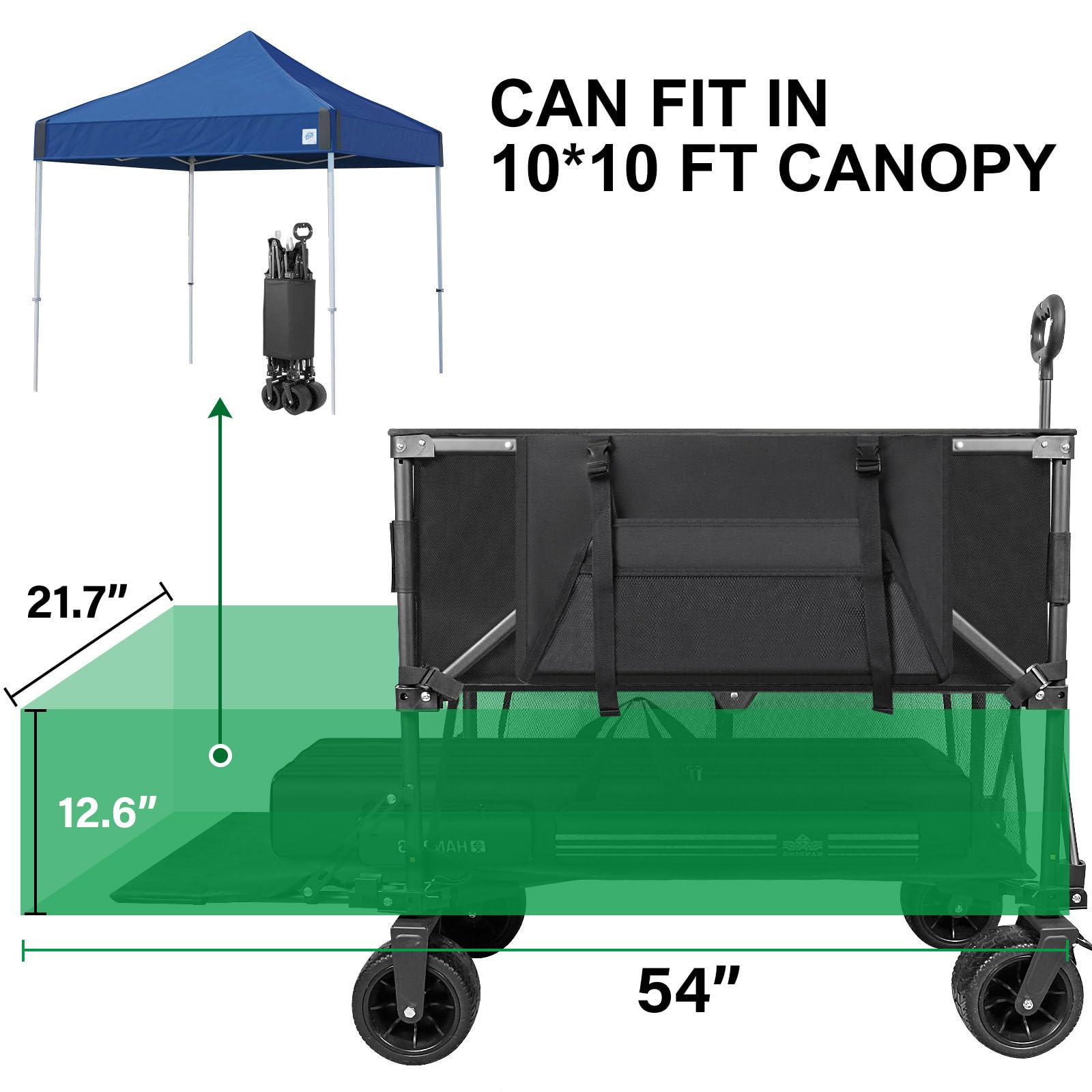 UNITON Double Decker Wagon 600lb Capacity & 400L Collapsible Sports Wagon with Big Wheels 54" Extended Utility Folding Wagon Cart for Camping Fishing & Outdoor Use