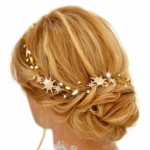 unicra star rhinestone bride wedding hair vine gold bridal hair piece crystal hair accessories for women and girls (21 inches) (gold)