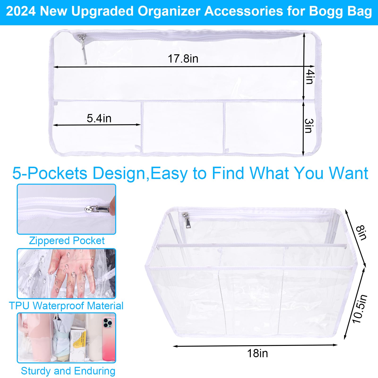 XANGNIER Clear Beach Bag Organizer Accessories for Bogg Bag XL,Waterproof TPU Insert Divider Storage Liner for X Large Bogg Bag