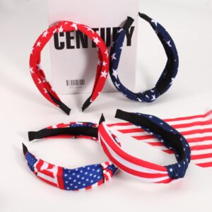 4 th of July Headbands for Women Girls American Wide Knottted Headband USA Blue Star Rhinestone Patriotic Headbands Crystal Jeweled Hairband Hair Accessories