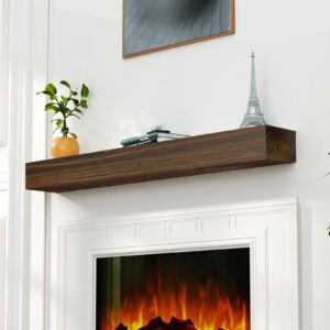 ROOMTEC Fireplace Mantel,60" Wood Floating Fireplace Shelves,Wall Mounted Wooden Display Shelving,Handcrafted Wood Brack,Natural Mantels Over Fireplace | 60" x 8" x 5"-Dark Chocolate