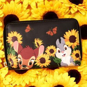 Loungefly Disney Bambi Sunflower Friends Zip Around Wallet, Black