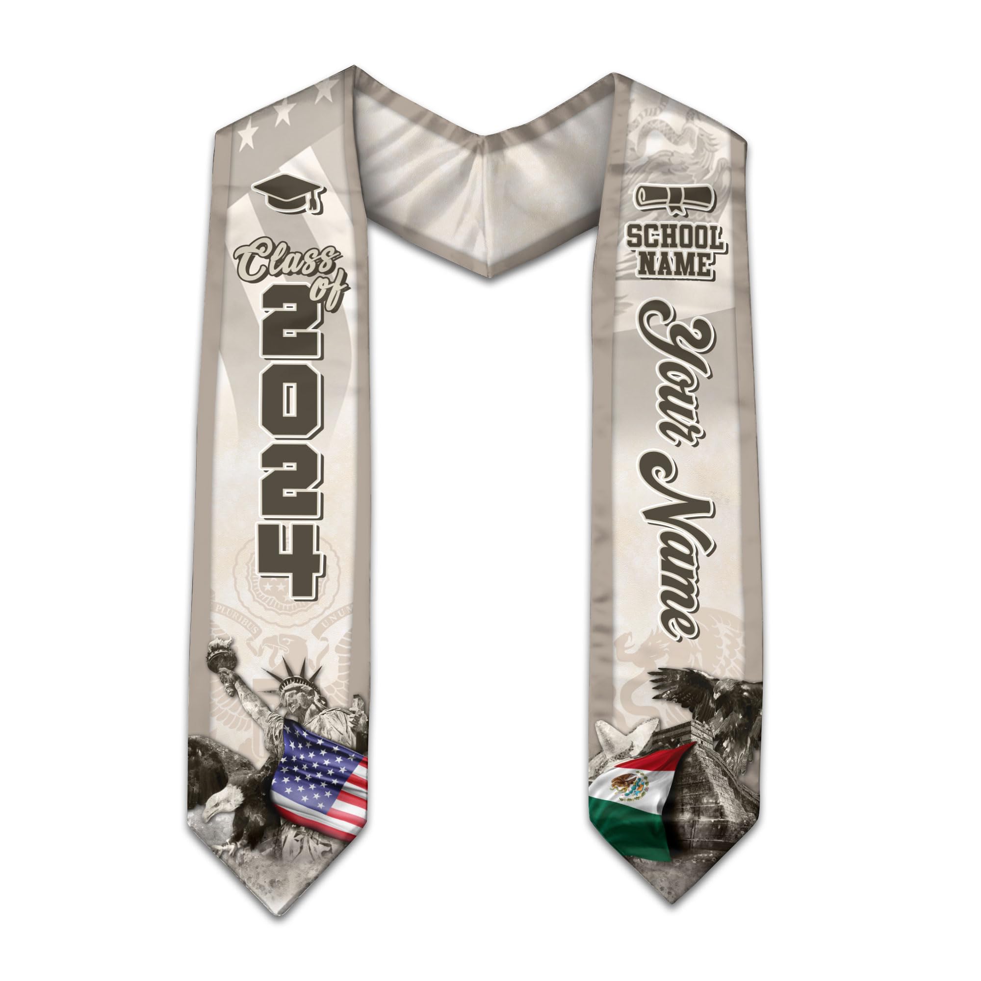 Custom Mexican American Flag Graduation Sash 2024, Mexican Graduation Sash, Mexico Graduation Stole Customize 10