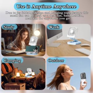 LYAPEONY Foldable Mini Portable Fan, 5 in 1 Design, 3000mAh Rechargeable Battery, 4 Speed Adjustable Wind Speed, Suitable for Travel, Outdoor, Camping, Car (Blue and White)