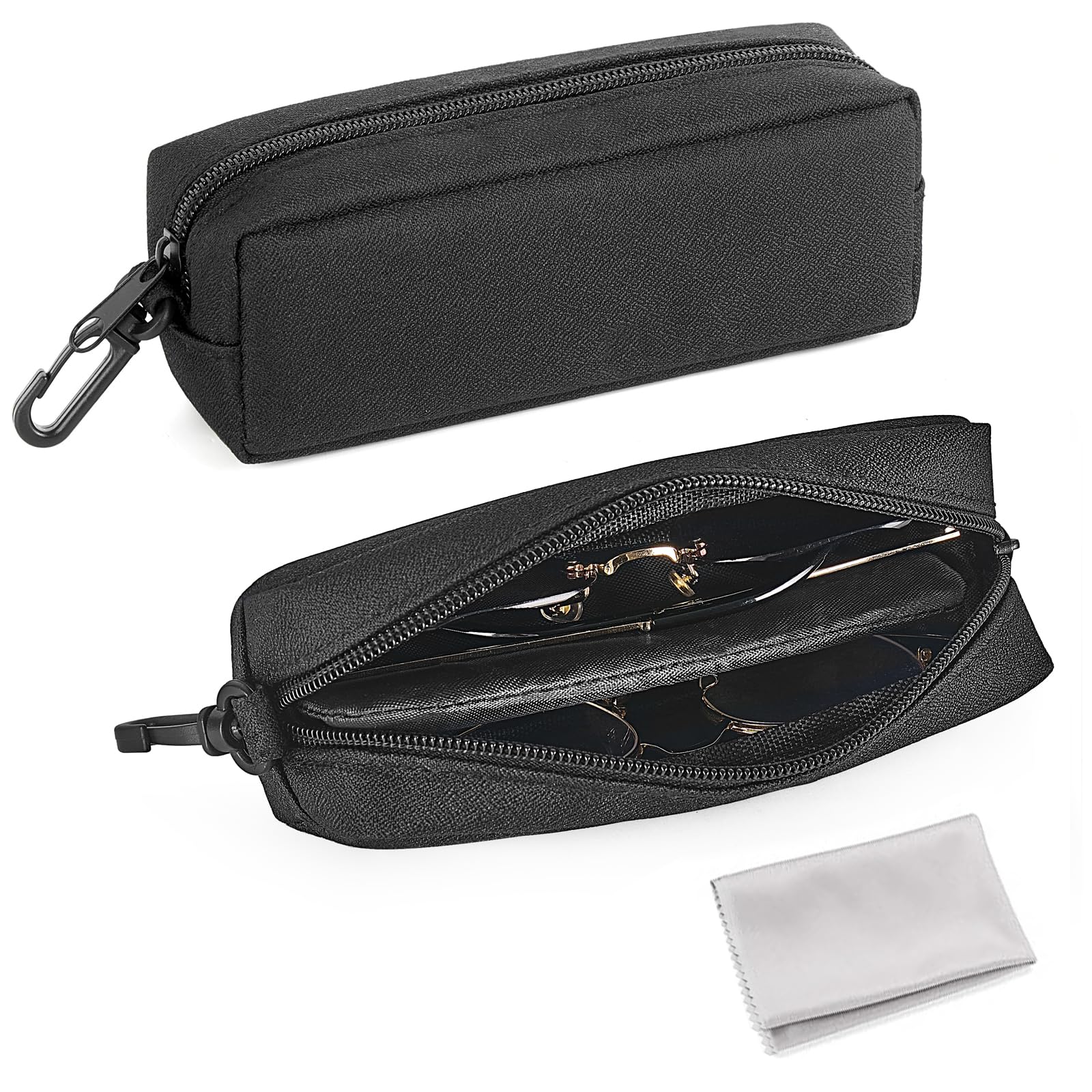 Mkono Double Glasses Case Soft Eyeglass Case Sunglasses Travel Case Organizer Portable Reading Glass Pouch Bag with Clip Zipper and Cleaning Cloth for Women Men