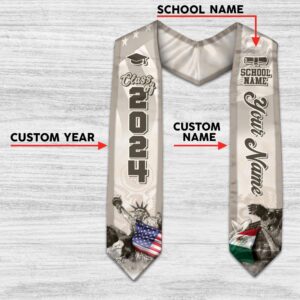 Custom Mexican American Flag Graduation Sash 2024, Mexican Graduation Sash, Mexico Graduation Stole Customize 10