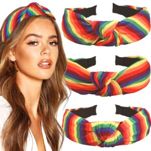 basemmaher 3pcs rainbow headbands colorful knotted headbands lgbtq pride hair accessories for women girls parade party makeup decor supplies