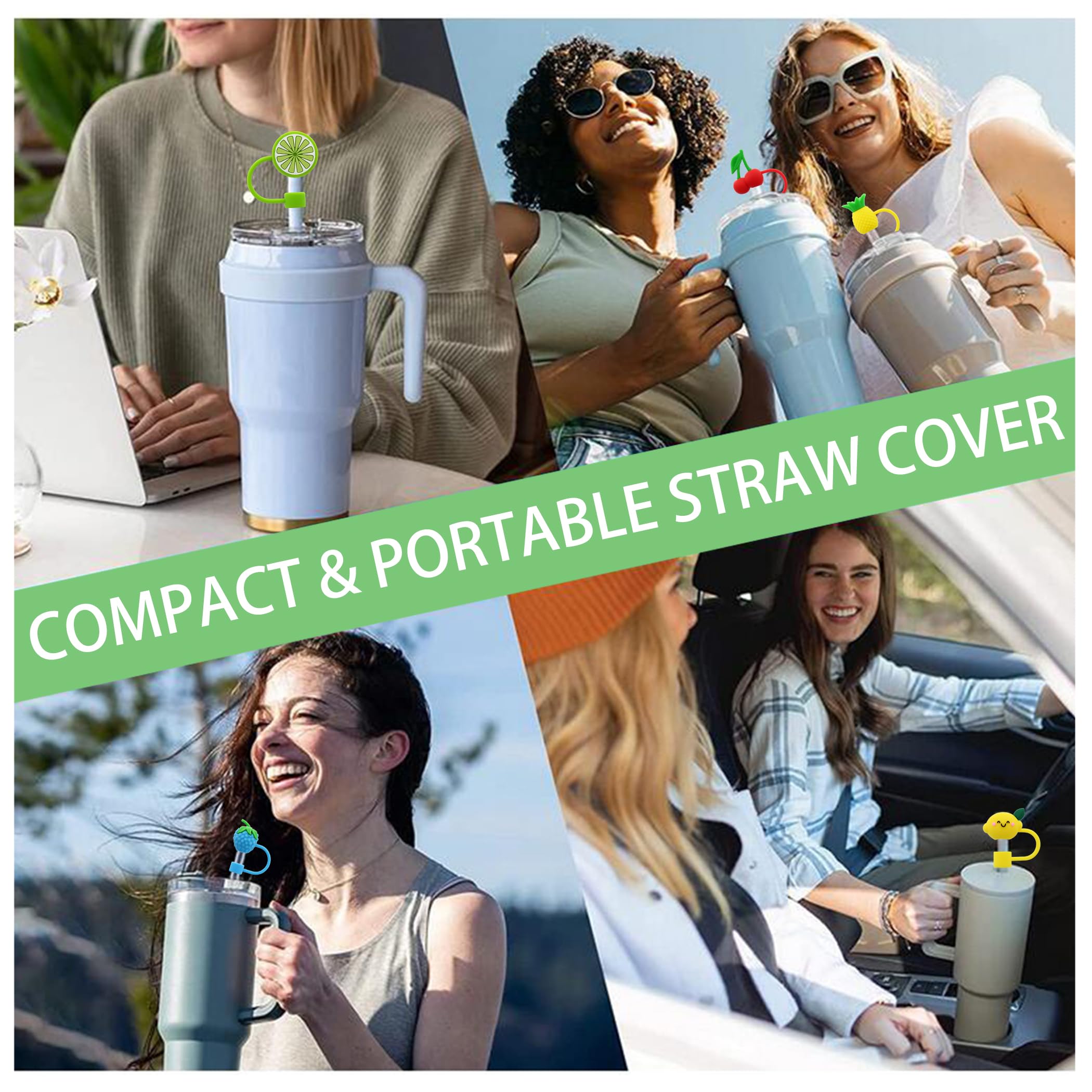 Meitesti Silicone Straw Cover for 10mm Straw Covers Cap for Stanley Cup Accessories, Cute Straw Topper for Tumblers Straw Cap Stopper for Reusable Straws Tip Lids (5pcs fruit straw cap)