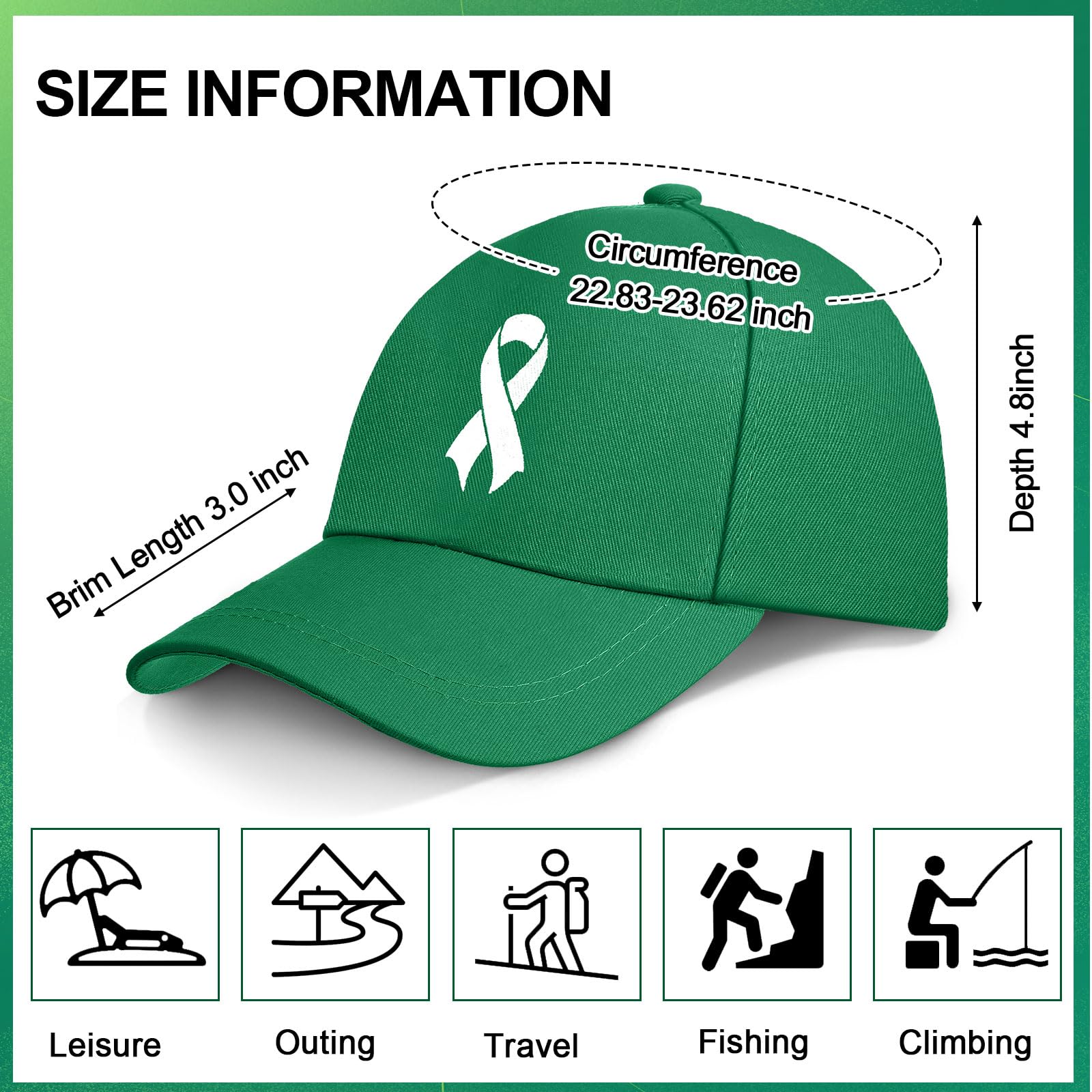 Croloose 24 Mental Health Awareness Baseball Cap Green Awareness Ribbon Trucker Hats for World Mental Health Day