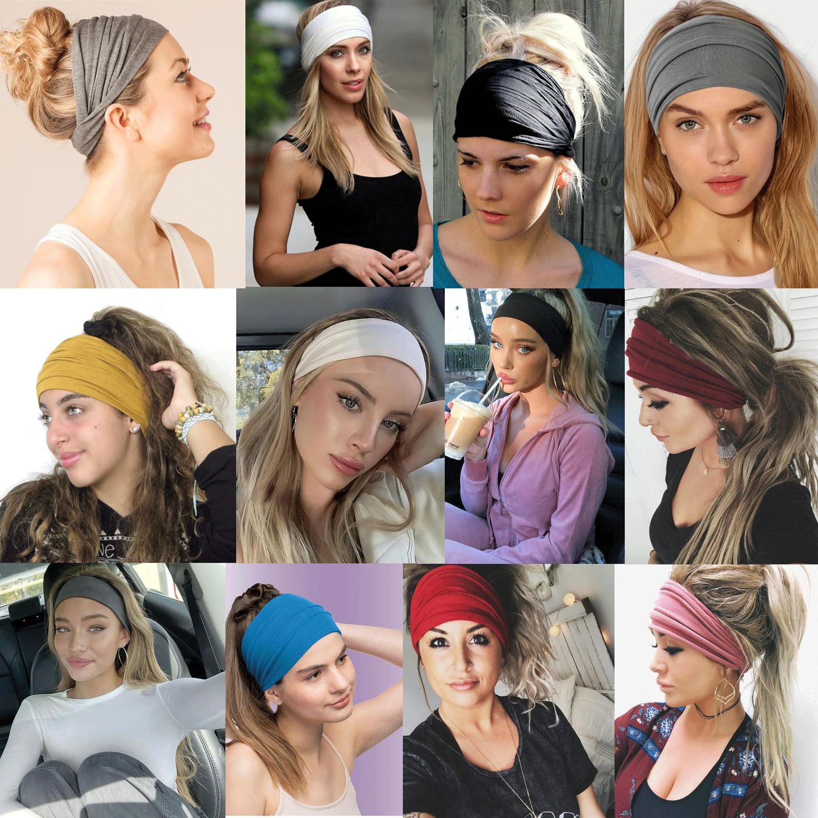 TuTive 6 Pack Wide Turban Headbands for Women - Large Boho Head Wraps, Sports Workout Stretch Non-slip Soft Elastic Hair Bands