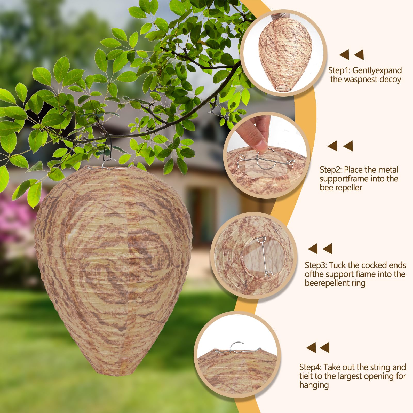 4 Pack Wasp Nest Hanging Fake Wasp Nest Paper Material Hornet Nest for Wasps…