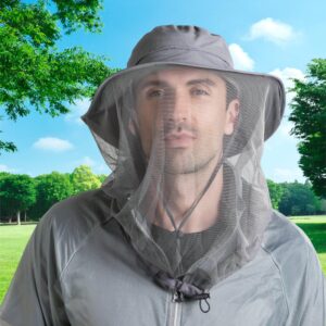 Connectyle Men's Mosquito Net Hat for Fishing Gardening UV Protection Safari Sun Hat Mesh Veil Bucket Hats UPF 50+ Dark Grey