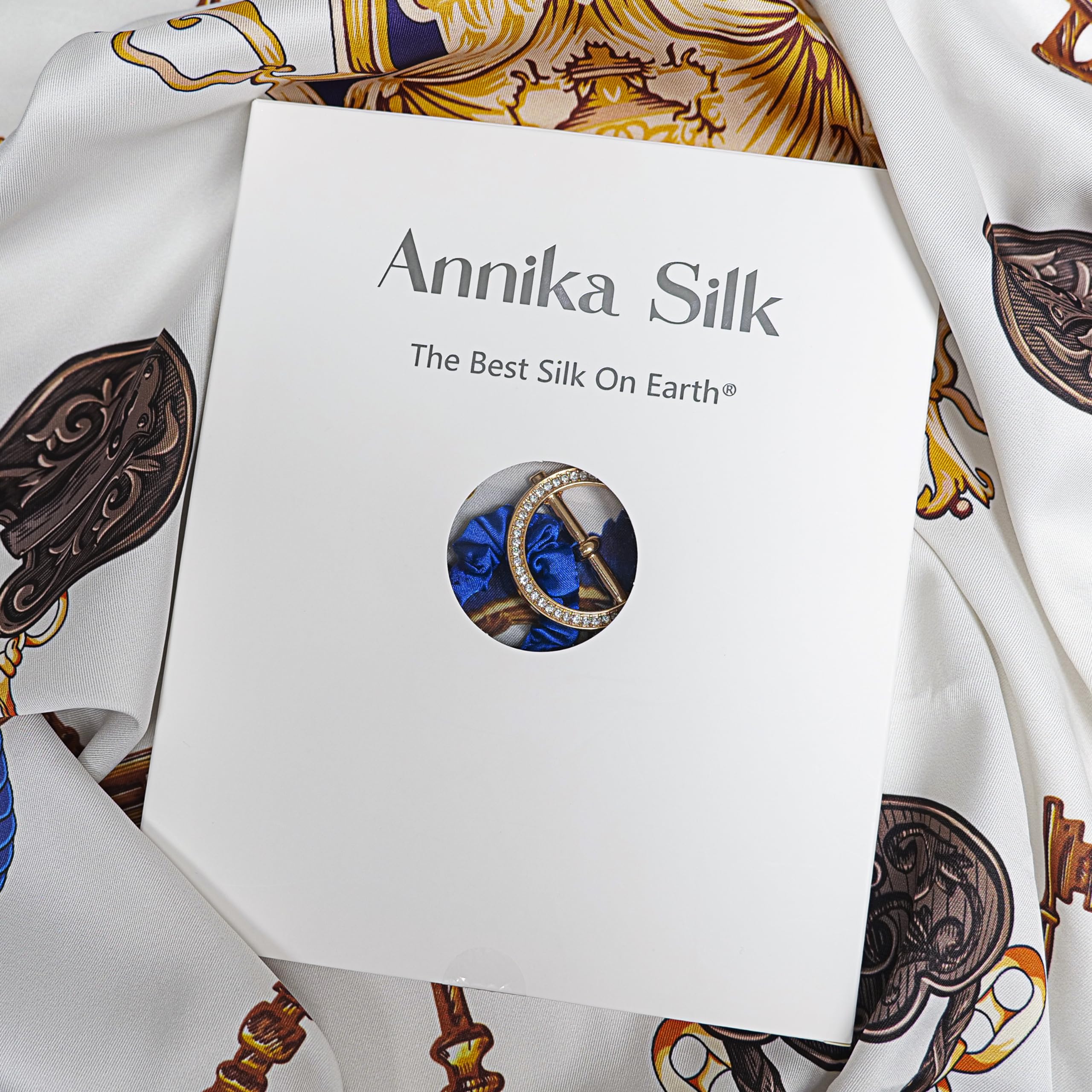 Annika Silk Silk Scarf for Women Elegantly Designed Lightweight 35'' x 35'' Hair Scarf for Sleeping with Hand Seam Silk Scrunchie and Scarf Ring (Navy Blue)