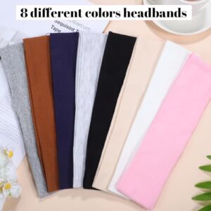 8 Pack Headbands for Women, Non Slip Sport Headbands Sweat Absorbing Cotton Hair Bands for Daily Life Workout Yoga Running