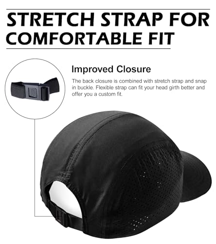 Mens Breathable Mesh Running Hat Outdoor UPF 50+ Lightweight Baseball Golf Cap Black Quick Dry Sun Hat