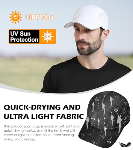 Mens Breathable Mesh Running Hat Outdoor UPF 50+ Lightweight Baseball Golf Cap Black Quick Dry Sun Hat