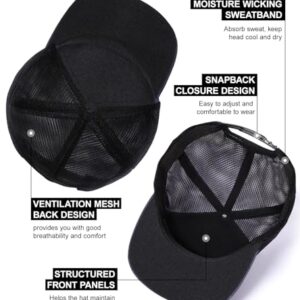 Oversize XXL Blank Flatbill Mesh Snapback Cap Black 2XL, XXL Flat Bill Hat 6 Panel Camper Style