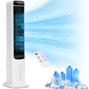 uthfy tower fan for bedroom,fans that blow cold air,41"evaporative air cooler swamp cooler with 4l tank & 4 ice packs,oscillating fan with remote control,quiet floor standing fan for room