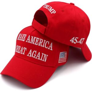 Trump 2024 45-47 MAGA Hat Make America Great Again Donald Trump Slogan with USA Flag Baseball Cap (2pcs Red&Black MAGA Hat)