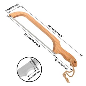 ROYOROYI Bread Slicer for Homemade Bread,16" Wooden Sourdough Bread knife with Bow Design,Premium Stainless Steel Serrated Saw Bread cutter for Bagels, Baguettes and More