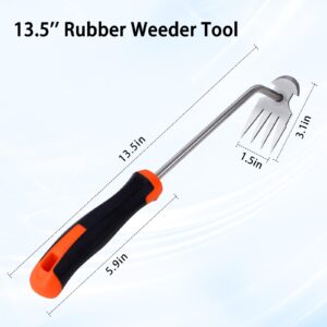 Weed Puller Tool, Uprooting Weeding Tools Gardening with 4 Teeth, Ergonomic Rubber Handle Manual Weeder Multifunctional Hand Weed Puller Tool for Yard, Farm, Garden Weeding and Planting