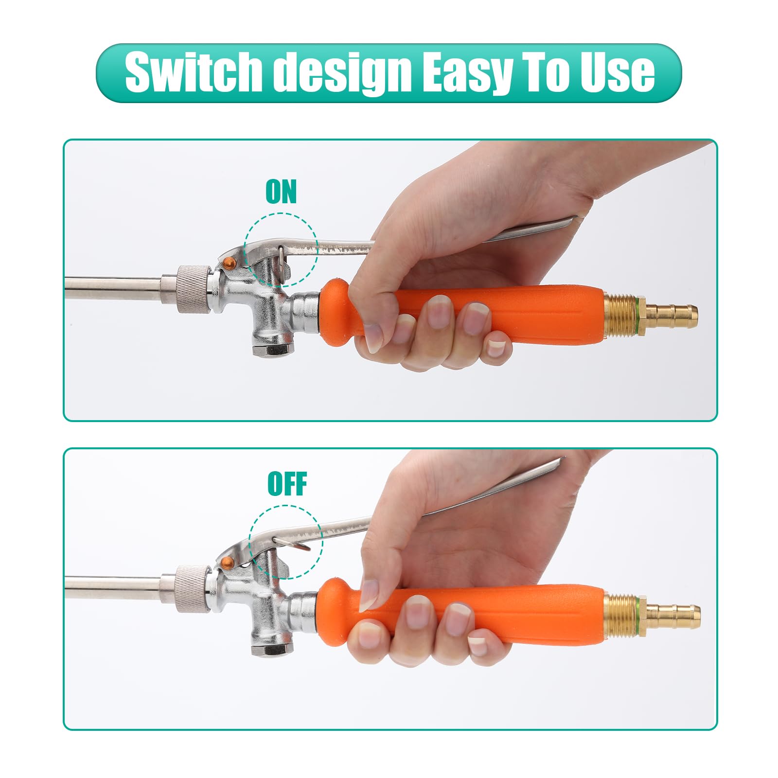 All Metal Sprayer Wand with 3 Types of Nozzles, Fan Nozzle Replacement Sprayer Wand, Stainless Steel Sprayer Wand with 1/4" & 3/8" Brass Barb and 2 Hose Clamps (3 Nozzles 29 Inches Sprayer Wand)