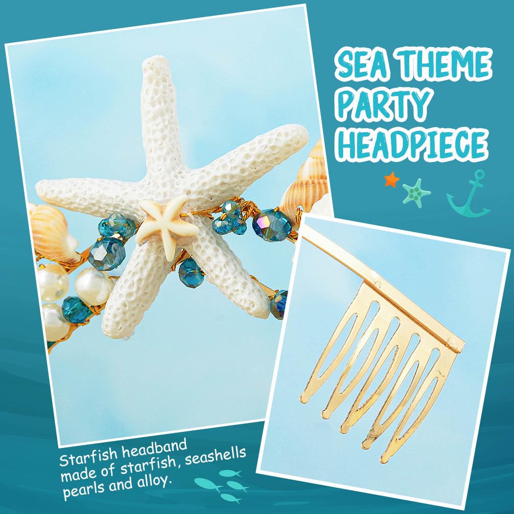 BARTOSI Boho Starfish Bride Wedding Tiaras and Crowns Gold Seashell Bridal Headbands Sea Star Beach Wedding Headwear for Women