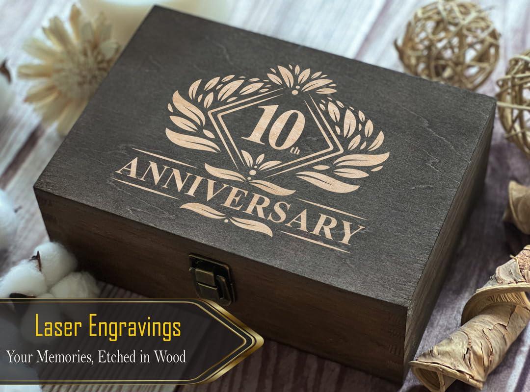 10th Anniversary Commemorative Wooden Box - Engraved Decade Milestone, Perfect for Couples