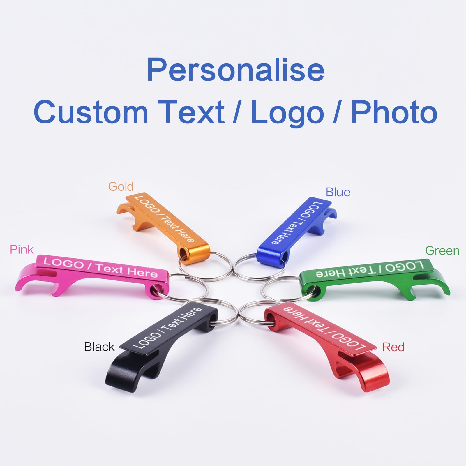 100pcs Personalized Bottle Opener Keychain Bulk, Custom Text/Logo/Photo