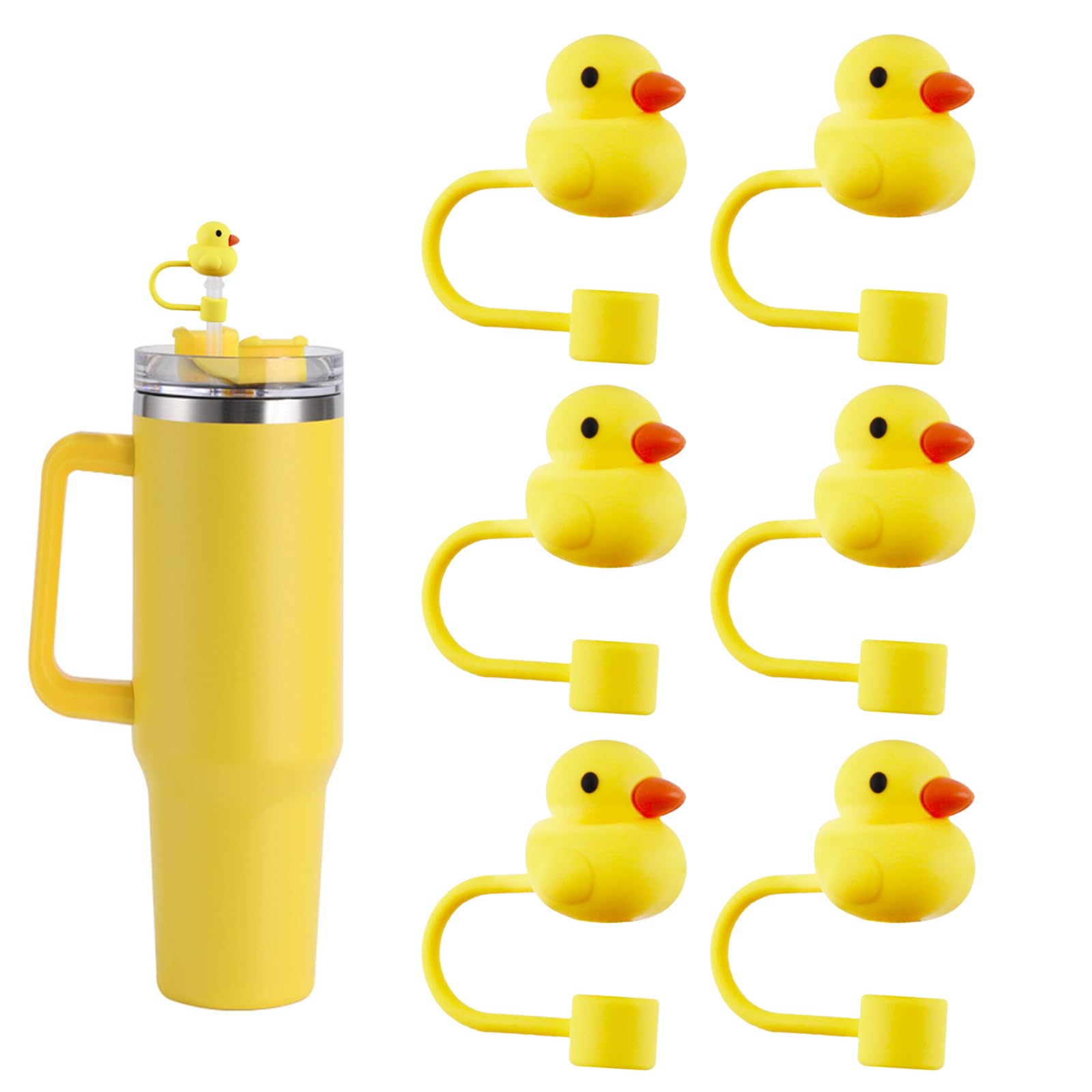 6Pcs Straw Cover Cap for Stanley Cup,Mini Duck Silicone Straw Topper 10mm 0.4in Compatible with 30&40 Oz Tumbler with Handle,Dust-Proof Reusable Straw Tips Lids