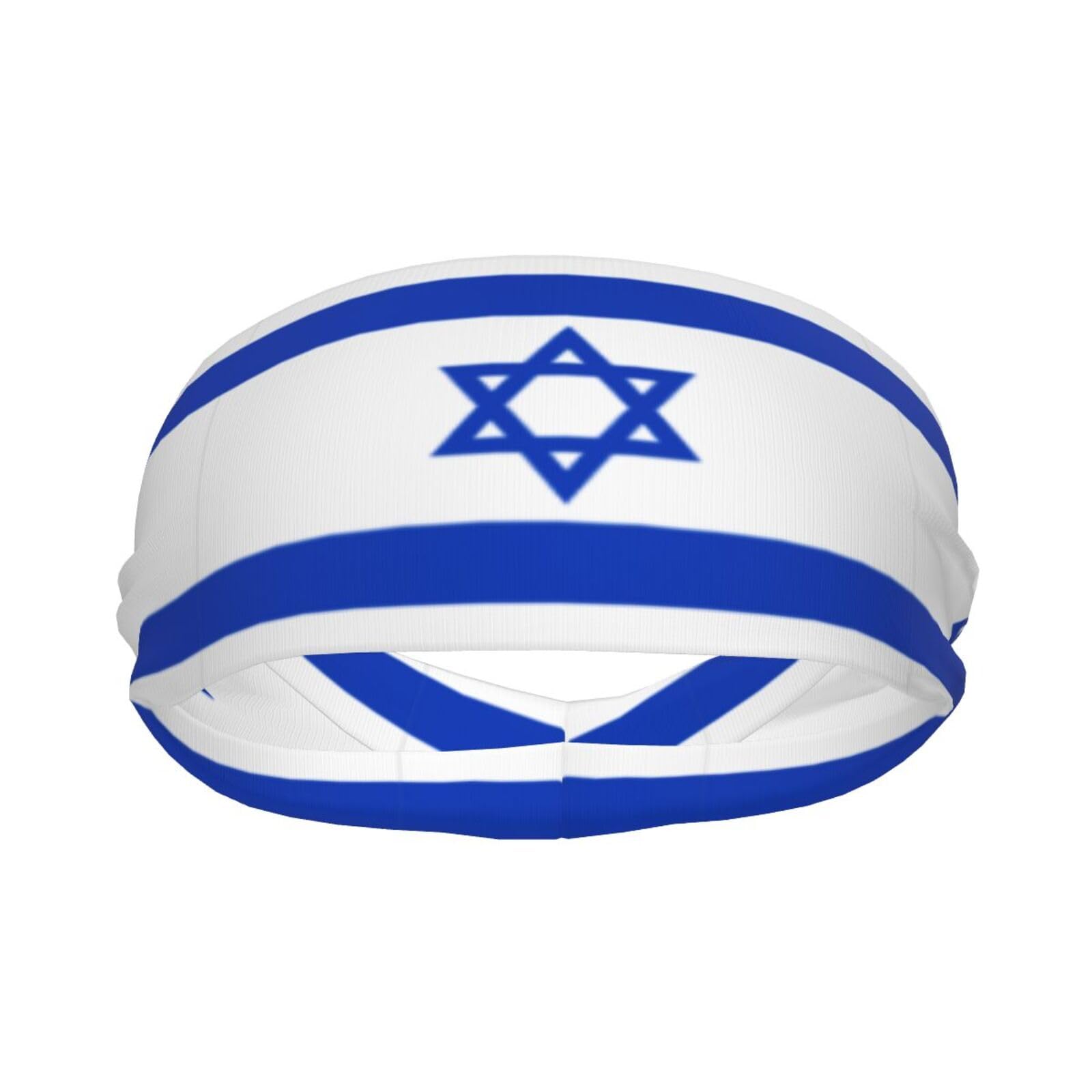 Flag of Israel Sports Sweatband Head Bands for Women Men - Moisture Wicking and Non-Slip Athletic National Flags Headbands for Running, Yoga, Workout, Fitness and Gym