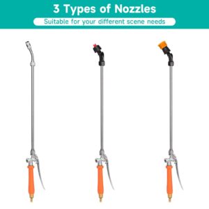 All Metal Sprayer Wand with 3 Types of Nozzles, Fan Nozzle Replacement Sprayer Wand, Stainless Steel Sprayer Wand with 1/4" & 3/8" Brass Barb and 2 Hose Clamps (3 Nozzles 29 Inches Sprayer Wand)