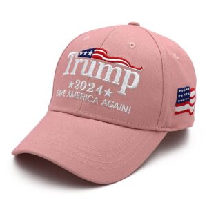 Trump 2024 Hat MAGA Hat Embroidered Save America Again Donald Trump Slogan USA Adjustable Pink Baseball Cap for Woman Men