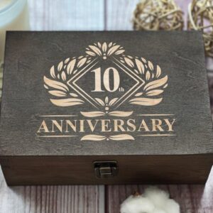 10th Anniversary Commemorative Wooden Box - Engraved Decade Milestone, Perfect for Couples