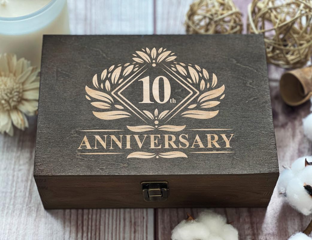 10th Anniversary Commemorative Wooden Box - Engraved Decade Milestone, Perfect for Couples