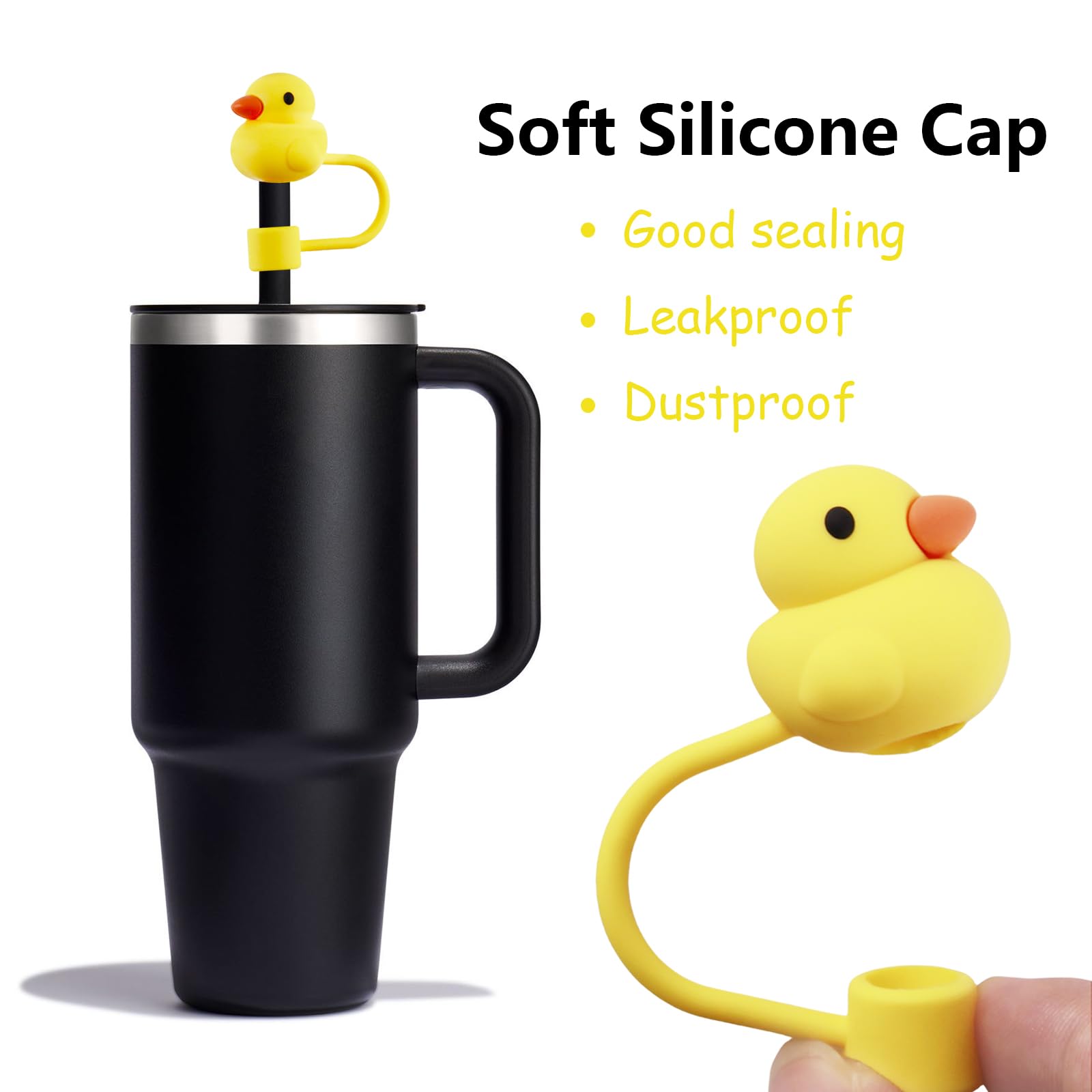 6Pcs Straw Cover Cap for Stanley Cup,Mini Duck Silicone Straw Topper 10mm 0.4in Compatible with 30&40 Oz Tumbler with Handle,Dust-Proof Reusable Straw Tips Lids