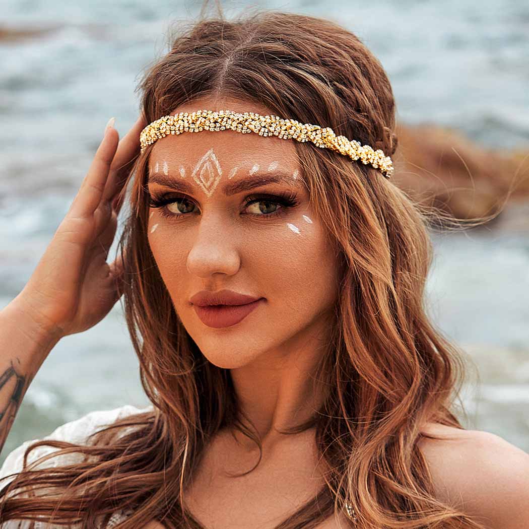 Barode Braided Rhinestones Headband Multicolors Crystal Hairbands Sparkle Head Chain Jewelry Set for Women