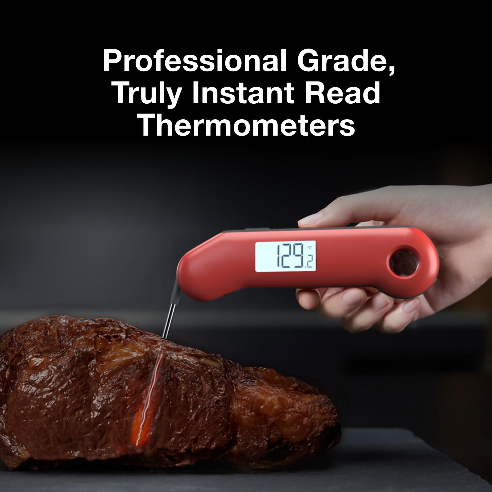 ThermoMaven ProfessionaI Meat Thermometer Digital, 3X Faster 0.5 Sec Instant Read, NIST Certified Accuracy ±0.5°F, 100% Waterproof, Auto-Rotating Bright Display, for Candy/Grill/BBQ, Red & Gray