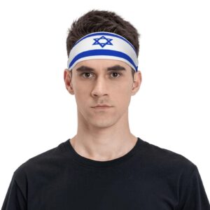 Flag of Israel Sports Sweatband Head Bands for Women Men - Moisture Wicking and Non-Slip Athletic National Flags Headbands for Running, Yoga, Workout, Fitness and Gym