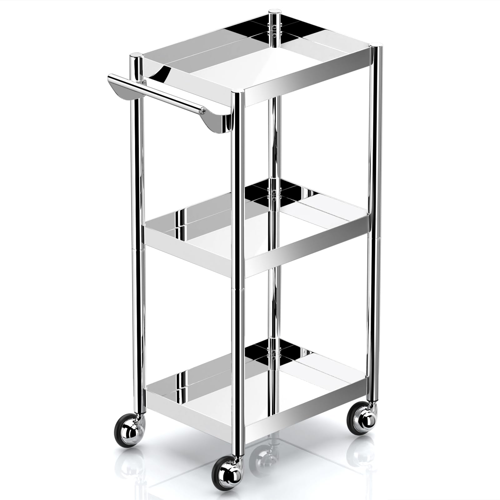 Noverlife 3 Layers Medical Cart, 304 Stainless Steel Utility Cart Lab Rolling Cart, 330lbs, 360° Silent Wheels, Highly-Polish Esthetician Cart Metal Service Cart on Wheels for Laboratory Clinic Salon